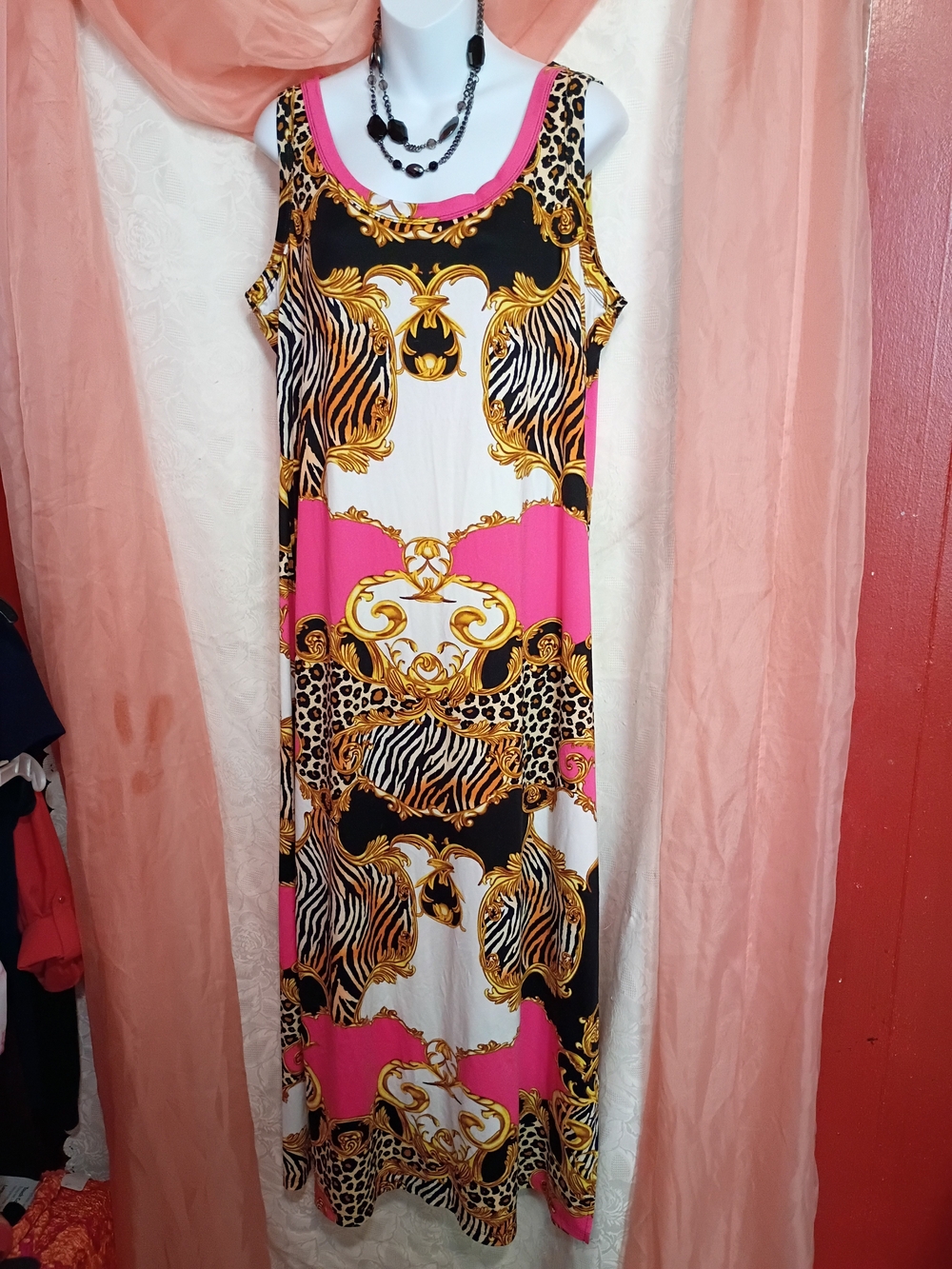 Absolutely ❤️ It Ladies Pink Baroque & Animal Print Maxi Dress Sz 3X